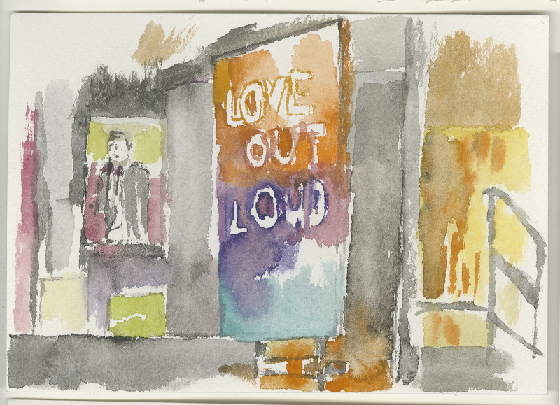 Gunther Dueck: Flachsinn - Über gute und schlechte Aufmerksamkeit, wie man sie bekommt, wer gewinnt und wohin alles führt, re:publica 17, 09.05.2017, painting 12 x 17 cm: Kirsten Kötter